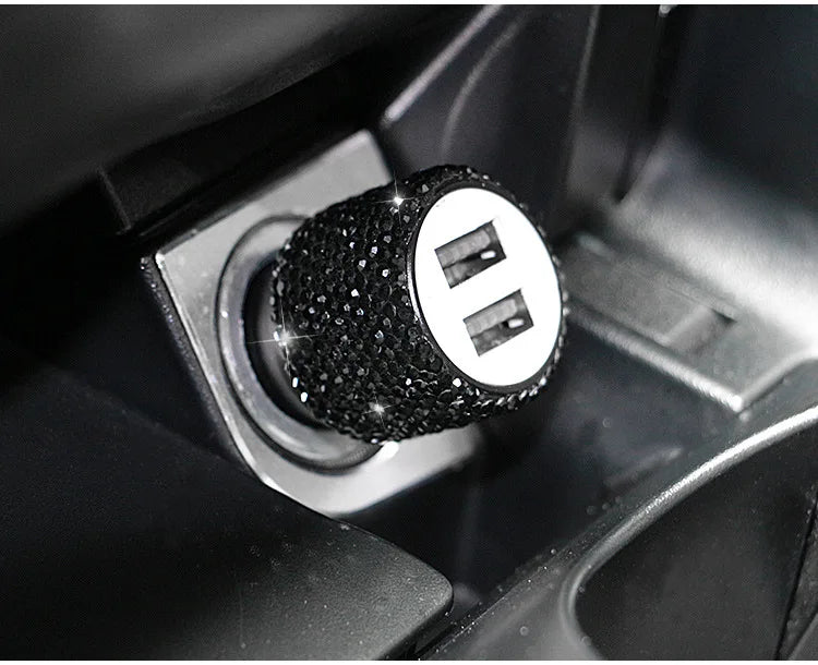 Dual USB Bling Bling Car Charger with Handmade Rhinestone