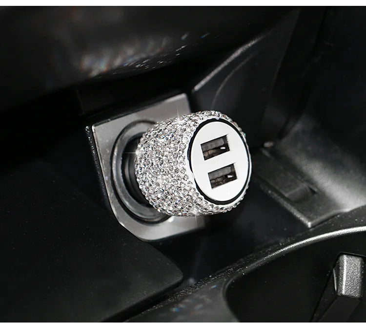 Dual USB Bling Bling Car Charger with Handmade Rhinestone
