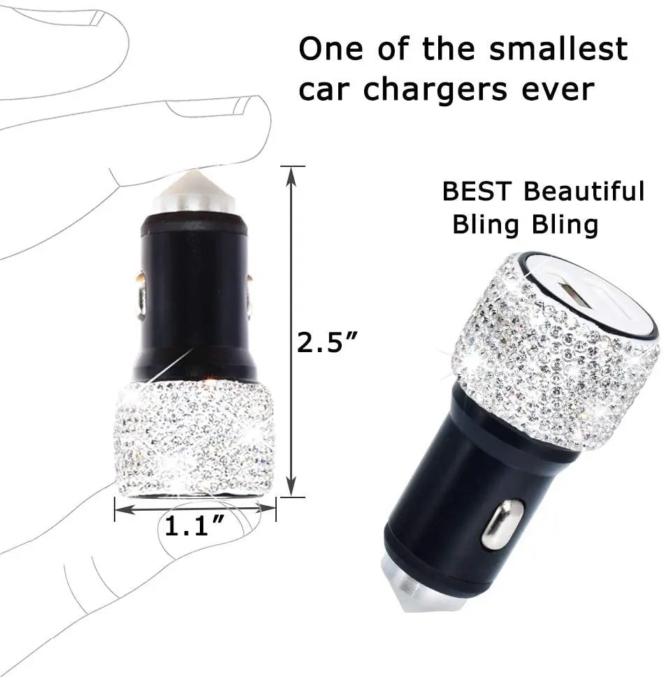 Dual USB Bling Bling Car Charger with Handmade Rhinestone
