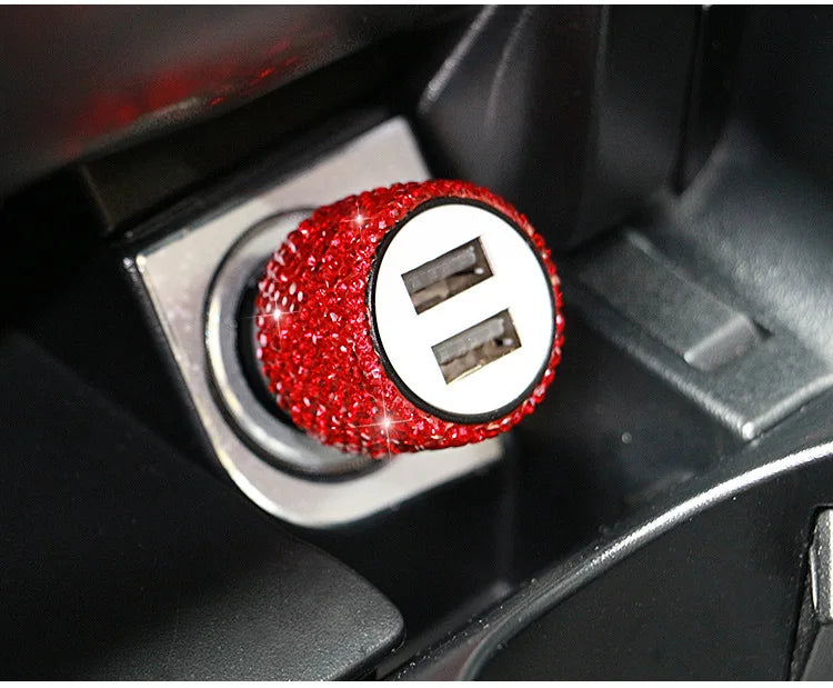 Dual USB Bling Bling Car Charger with Handmade Rhinestone