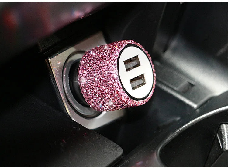Dual USB Bling Bling Car Charger with Handmade Rhinestone