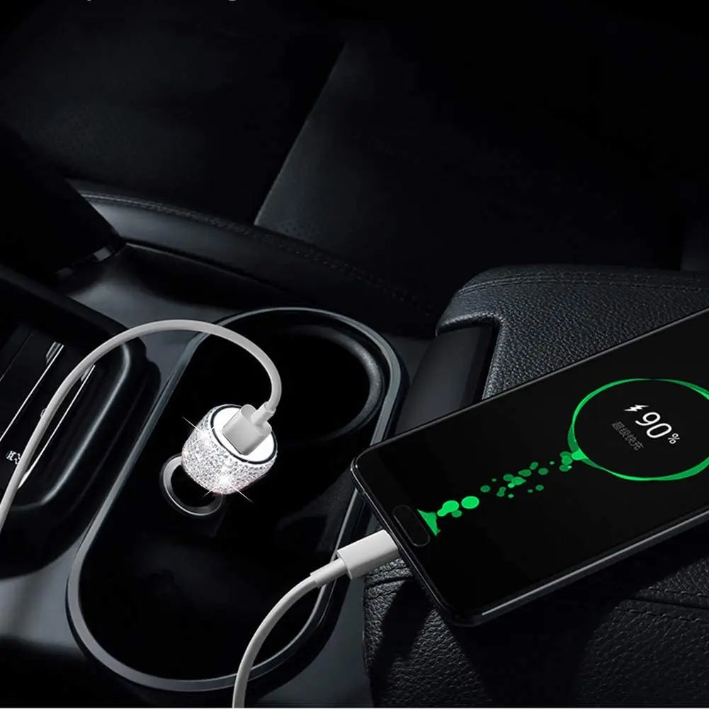 Dual USB Bling Bling Car Charger with Handmade Rhinestone