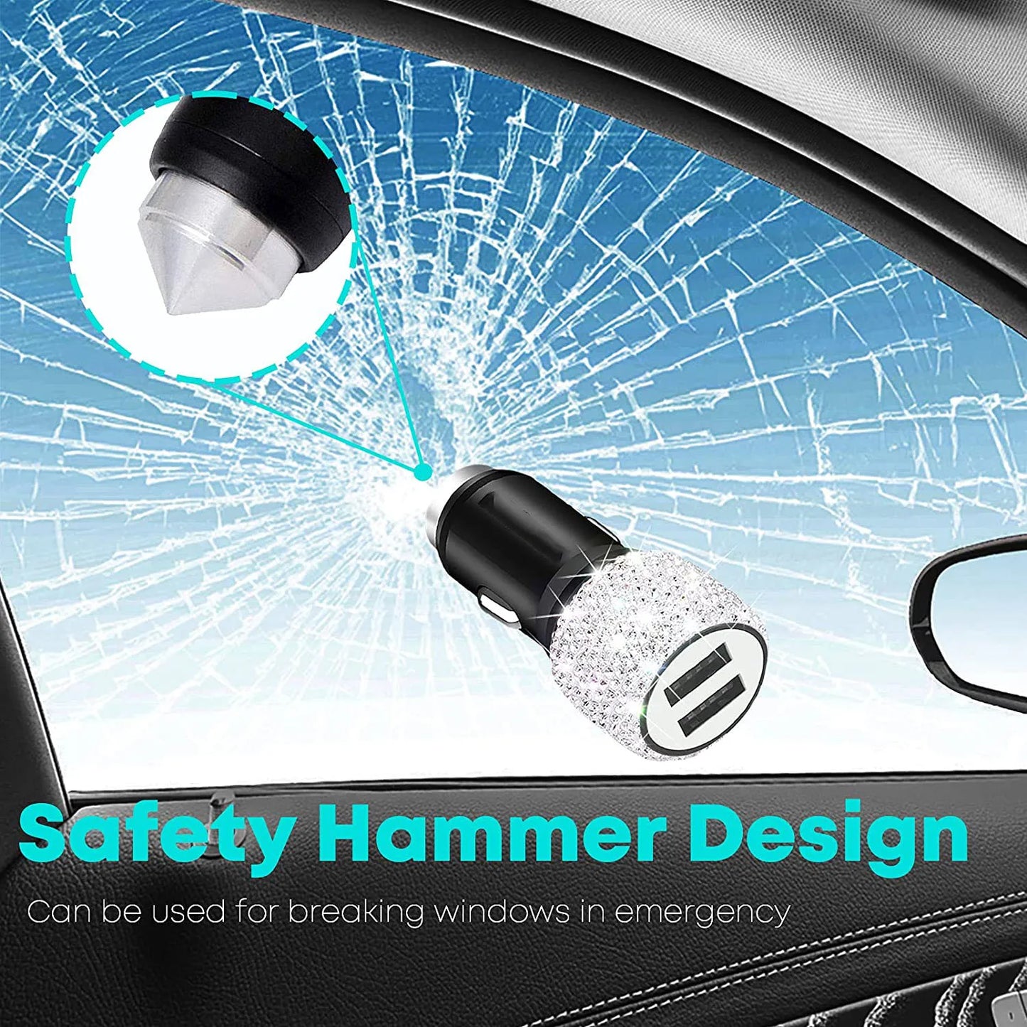 Dual USB Bling Bling Car Charger with Handmade Rhinestone