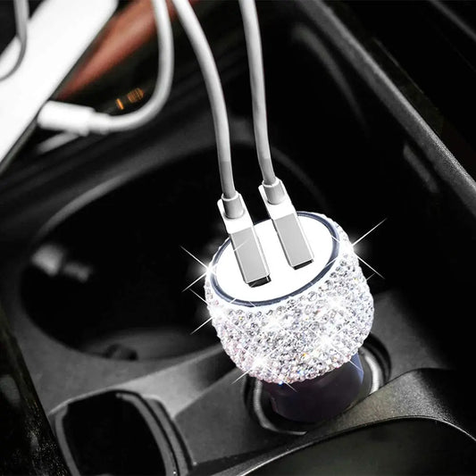Dual USB Bling Bling Car Charger with Handmade Rhinestone
