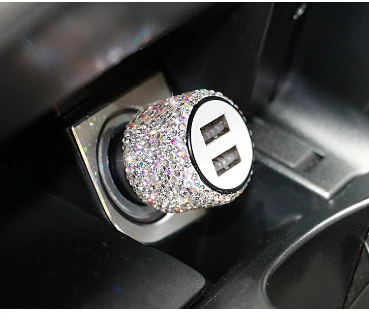 Dual USB Bling Bling Car Charger with Handmade Rhinestone