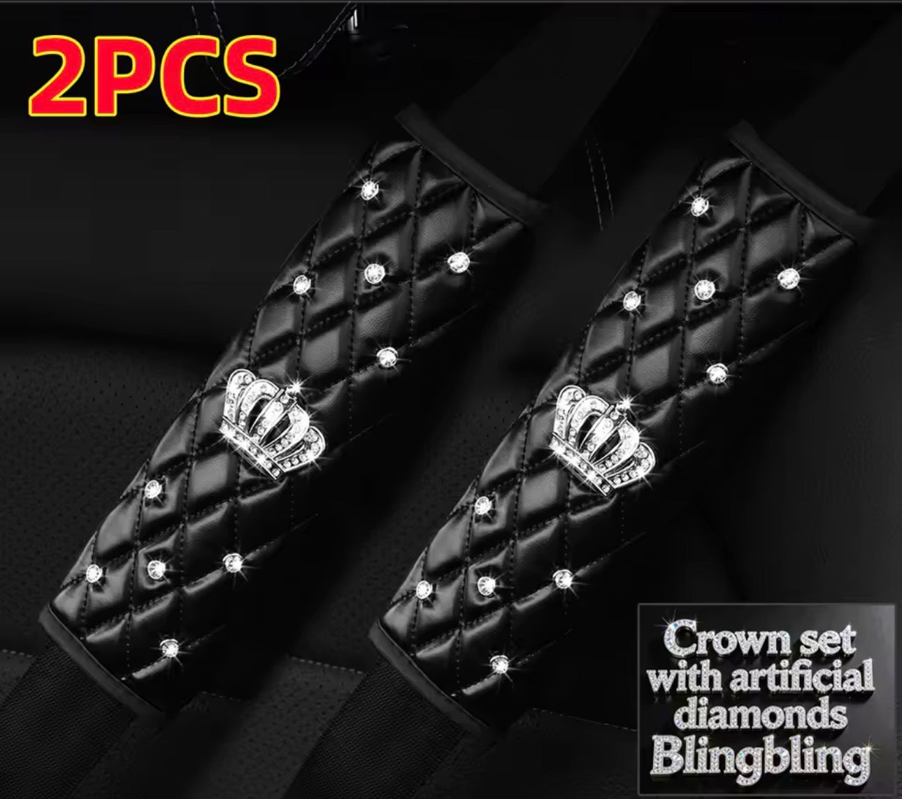 EMBROIDED CROWN DIAMOND SEAT BELT COVER GUARD