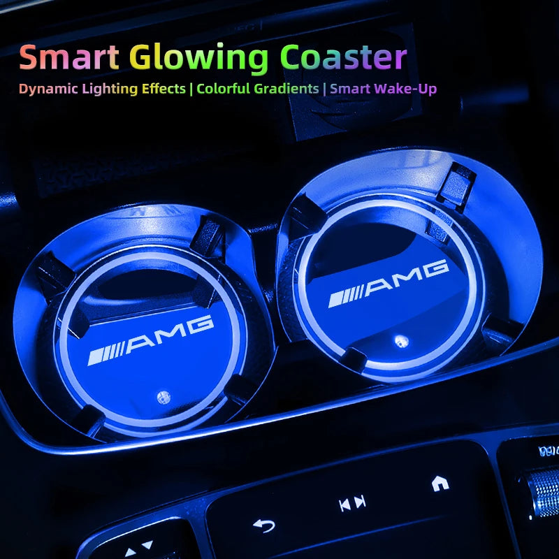Car Glowing Coasters LED Light For Mercedes Benz AMG W203 W206 W220 W205 W211 Car USB Charging Coasters keychain