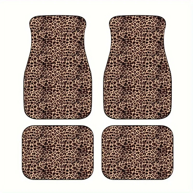 Leopard Print Car Floor Mats Set