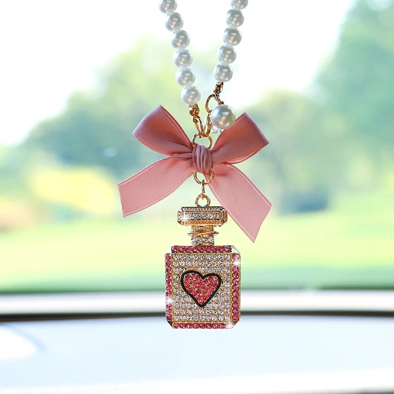 Fashionable Bow Knot Diamond Perfume Bottle Car Interior Pendant