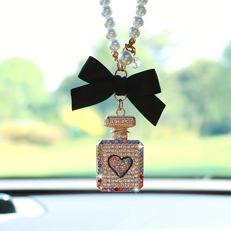Fashionable Bow Knot Diamond Perfume Bottle Car Interior Pendant