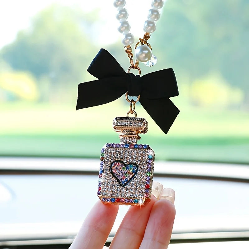 Fashionable Bow Knot Diamond Perfume Bottle Car Interior Pendant