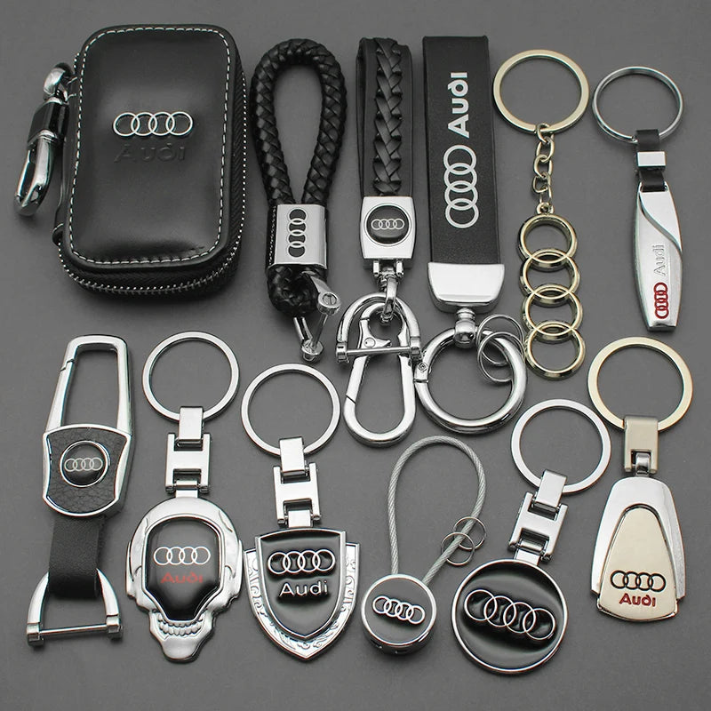Car Leather Styling Key Chain Emblem Metal Keyring Auto Key Bag For Audi A1 A2 A3 A4 A5 A6 A7 A8 Q2 Q3 Q4 Q5 Q6 Q7 Q8 TT SQ2 S6