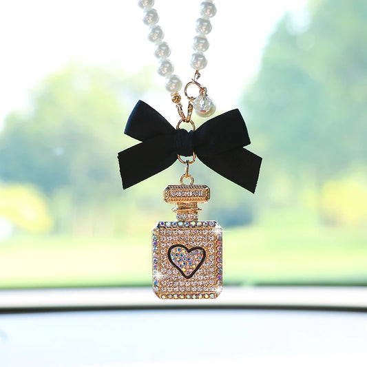 Fashionable Bow Knot Diamond Perfume Bottle Car Interior Pendant