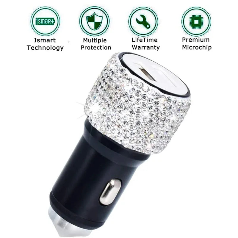Dual USB Bling Bling Car Charger with Handmade Rhinestone