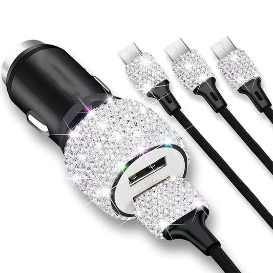 Dual USB Bling Bling Car Charger with Handmade Rhinestone