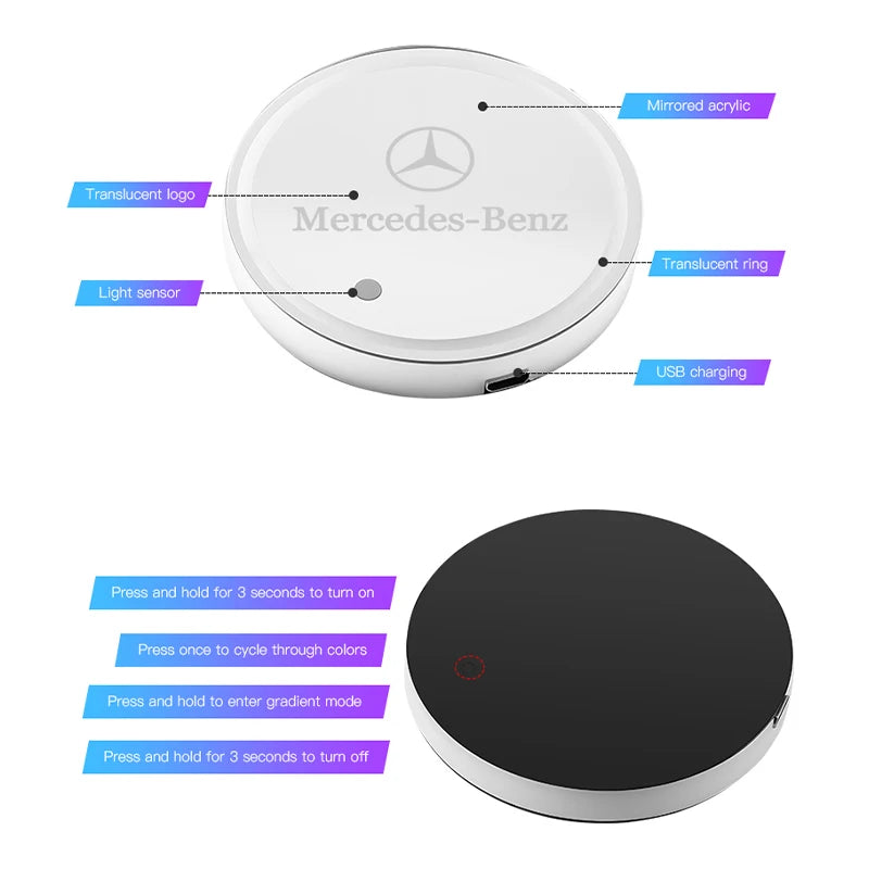Car Glowing Coasters LED Light For Mercedes Benz AMG W203 W206 W220 W205 W211 Car USB Charging Coasters keychain