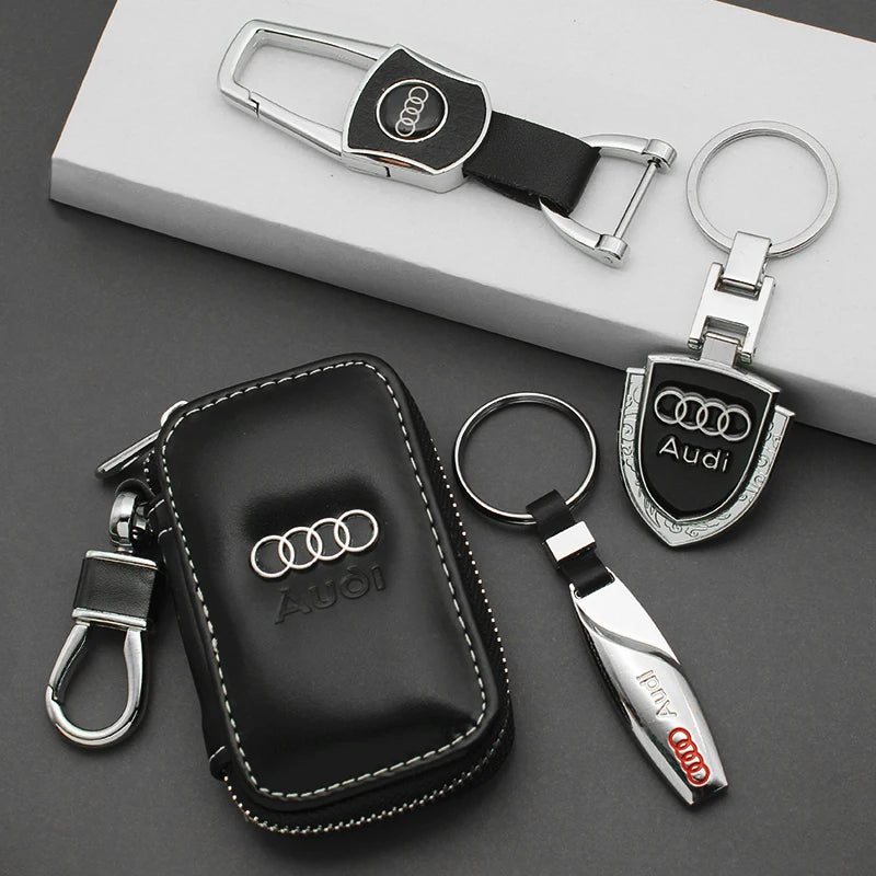 Car Leather Styling Key Chain Emblem Metal Keyring Auto Key Bag For Audi A1 A2 A3 A4 A5 A6 A7 A8 Q2 Q3 Q4 Q5 Q6 Q7 Q8 TT SQ2 S6