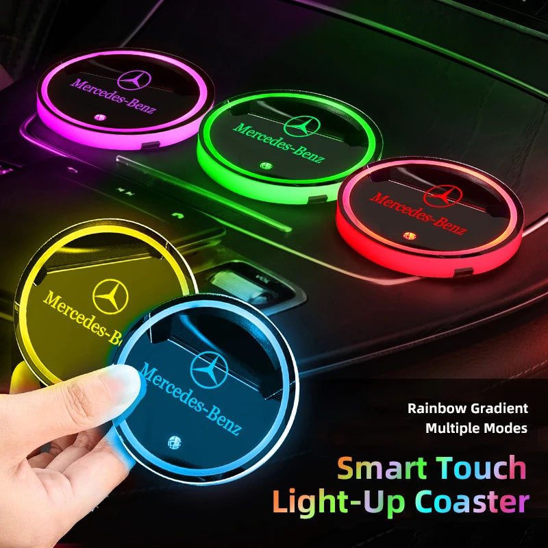 Car Glowing Coasters LED Light For Mercedes Benz AMG W203 W206 W220 W205 W211 Car USB Charging Coasters keychain