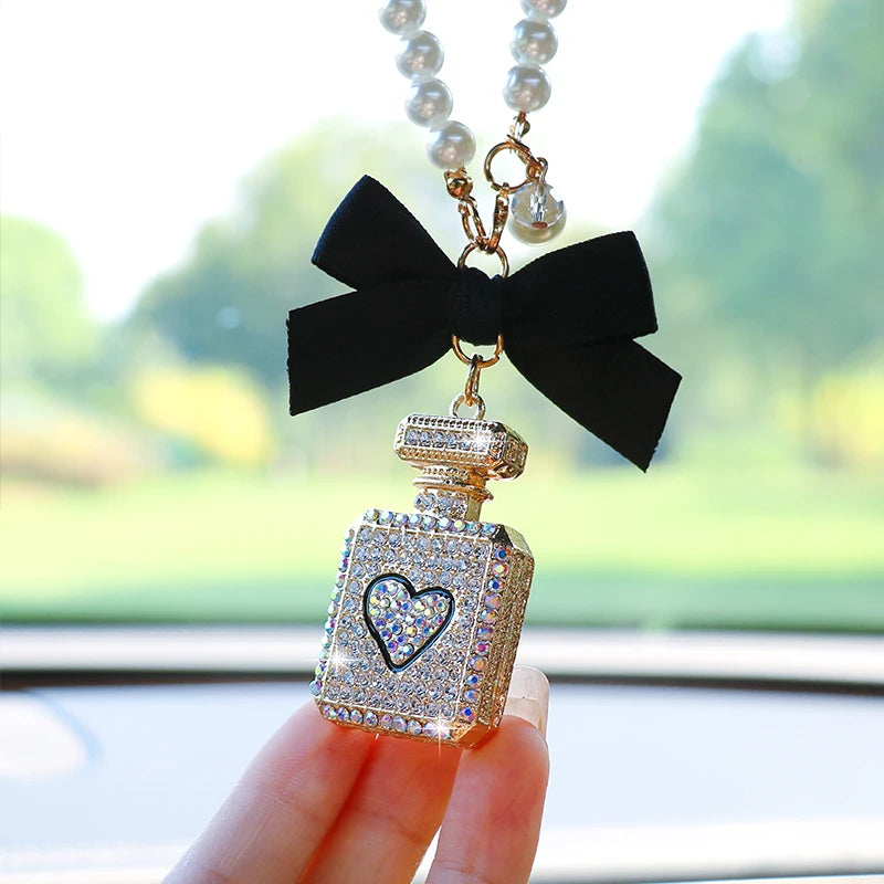 Fashionable Bow Knot Diamond Perfume Bottle Car Interior Pendant