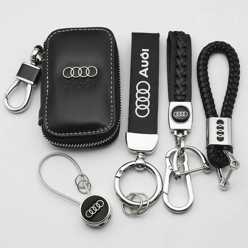 Car Leather Styling Key Chain Emblem Metal Keyring Auto Key Bag For Audi A1 A2 A3 A4 A5 A6 A7 A8 Q2 Q3 Q4 Q5 Q6 Q7 Q8 TT SQ2 S6