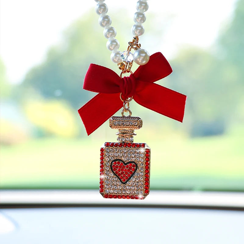 Fashionable Bow Knot Diamond Perfume Bottle Car Interior Pendant