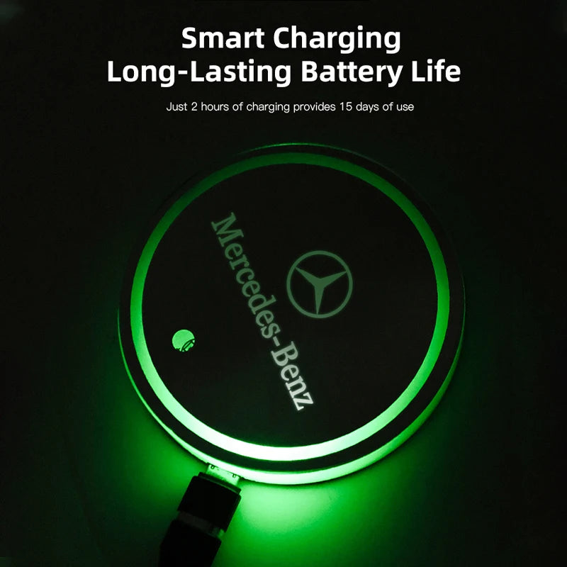 Car Glowing Coasters LED Light For Mercedes Benz AMG W203 W206 W220 W205 W211 Car USB Charging Coasters keychain